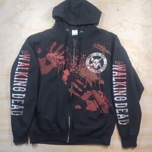 The Walking Dead AMC Zombie Zip Up Hoodie Graphic Men's M Blood All Over Print